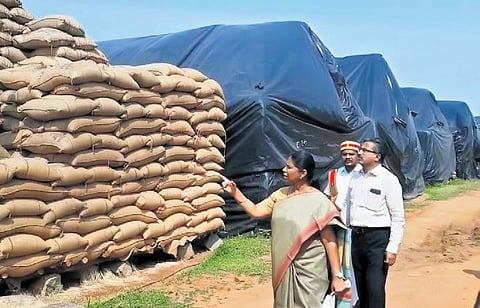 Dharmapuri Collector K Santhi inspecting the warehouse in Vettillaikaranpallam near Adhiyamankottai | Express