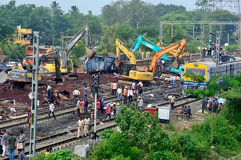 The accident site from the triple train crash in Odisha's Balasore district, where at least 288 people were killed and over 1,100 were injured. (Photo | ANI)