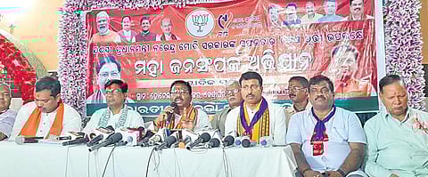 Union Minister Bishweswar Tudu addressing mediapersons on Friday | Express