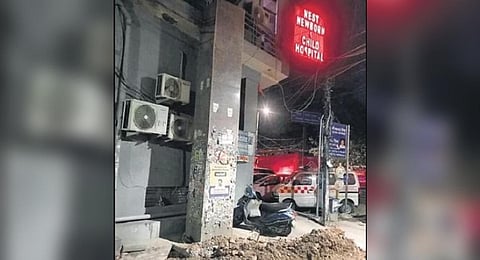 Fire broke out at a hospital for newborns in Vaishali Colony, New Delhi.