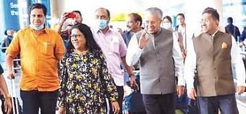 Chief Minister Pinarayi Vijayan-led delegation arriving in New York airport to attend the Loka Kerala Sabha American regional conference that began on Friday.