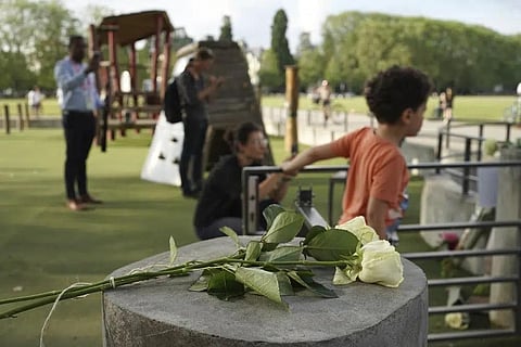 Roses lay at the playground after a knife attack Thursday, June 8, 2023 in Annecy, French Alps. (Photo | AP)