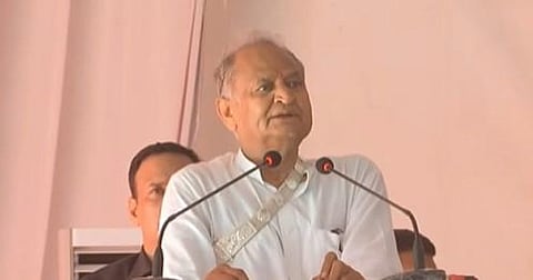 Rajasthan Chief Minister Ashok Gehlot addressing a programme in Pratapgarh district in June 11 (Photo | Twitter)