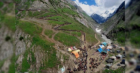 FILE - Piligrims move towards holy cave shrine of Amarnath, in Baltal. (Photo | PTI)