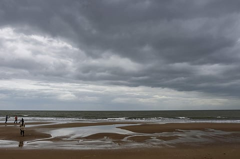 A general view of dense clouds hovering over the Mandvi city ahead of the landfall of the Biparjoy cyclone, in Kutch district, Monday, June 12, 2023. (Photo | PTI)