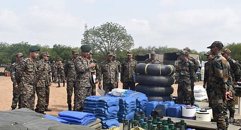 ndian Army personnel prepare to carry out relief operations as part of readiness for Cyclone Biparjoy. (Photo | PTI)