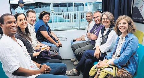 Delegates of G20 Summit Working Group meeting travelling in the Kochi Water Metro