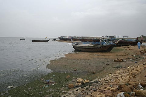 Boats are anchored following authorities alerting fishermen of Cyclone Biparjoy approaching, at a coastal area on the outskirts of Karachi, Pakistan, Tuesday, June 13, 2023. (Photo | AP)
