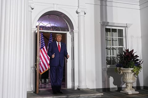 Former US President Donald Trump arrives to speak at Trump National Golf Club in Bedminster, NJ, on June 13, 2023, after pleading not guilty in a Miami courtroom earlier in the day. (Photo | AP)