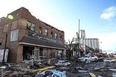 Buildings and vehicles show damage after a tornado struck Perryton, Texas, Thursday, June 15, 2023. (Photo | AP)