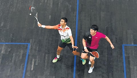 Abhay Singh (L) in action against Tomotaka Endo on Thursday | M Ravikumar