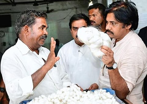 JSP chief Pawan Kalyan interacts with sericulture farmers | Express