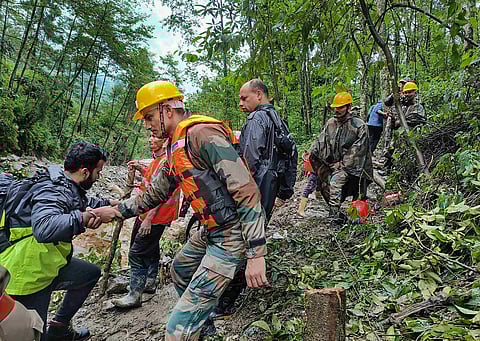 Indian Army personnel during a rescue operation in Sikkim. ( PTI Photo)