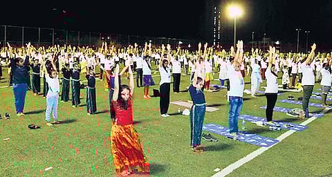 Participants at a yoga event in Saudi Arabia recently. (Photo | Express)