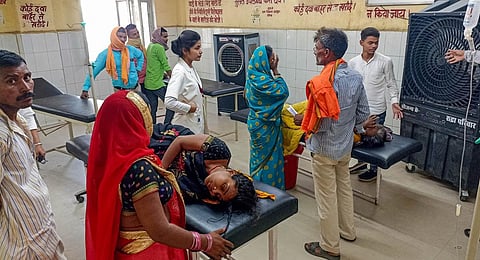 View of a ward where a jumbo cooler has been installed for the heat stroke patients admitted at a hospital during extreme weather conditions, in Ballia, Monday, June 19, 2023. (Photo | PTI)