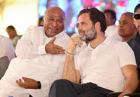 FILE - Congress leader Rahul Gandhi with AICC President Mallikarjun Kharge (L). (Photo | EPS, Nagaraja Gadekal)