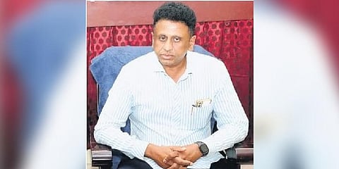 Higher Education Minister MC Sudhakar at a press conference in Kalaburagi