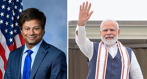 Indian- American Congressman Shri Thanedar (L), and Prime Minister Narendra Modi.