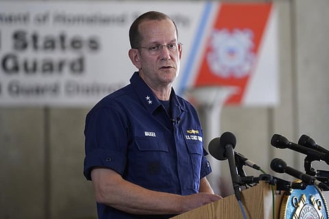 US Coast Guard Rear Adm. John Mauger, commander of the First Coast Guard District, speaks to the media, Monday, June 19, 2023, in Boston. (Photo | AP)