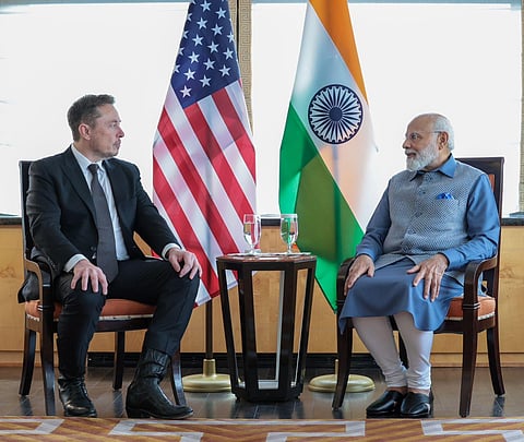 Twitter chief Elon Musk meets Indian Prime Minister Narendra Modi in New York.