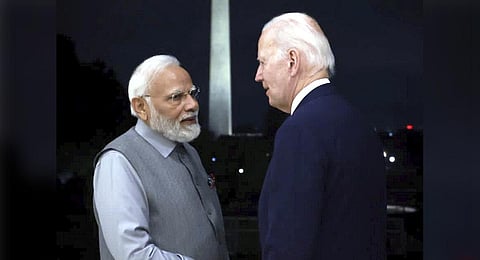 Prime Minister Narendra Modi with US President Joe Biden during a private dinner at the White House, in Washington, USA, Wednesday, June 21, 2023. (Photo | PTI)