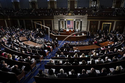 India's Prime Minister Narendra Modi addresses a joint meeting of Congress at the Capitol in Washington. (Photo | AP)