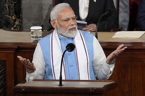 Prime Minister Narendra Modi addresses a joint meeting of Congress at the Capitol in Washington. (Photo | AP)