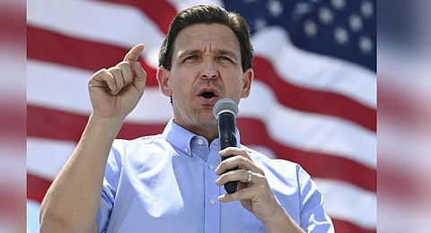 Republican presidential candidate Florida Gov. Ron DeSantis speaks at an annual Basque Fry at the Corley Ranch in Gardnerville, Nev., June 17, 2023. (Photo | AP)
