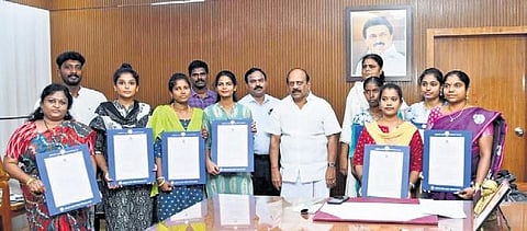 Minister for MSME, TM Anbarasan, handed over appointment orders to 11 people for the post of community officer in Tamil Nadu Urban Habitat Development Board