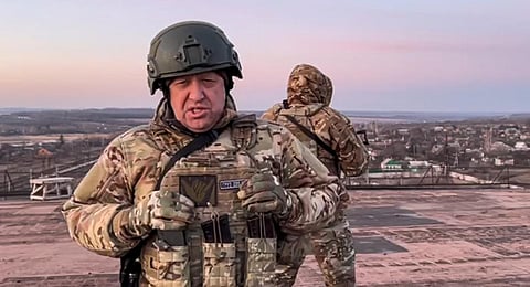 Yevgeny Prigozhin, the owner of the Wagner Group military, addresses Ukrainian President Zelenskyy asking him to withdraw the remaining Ukrainian forces from Bakhmut to save their lives. (Photo | AP)