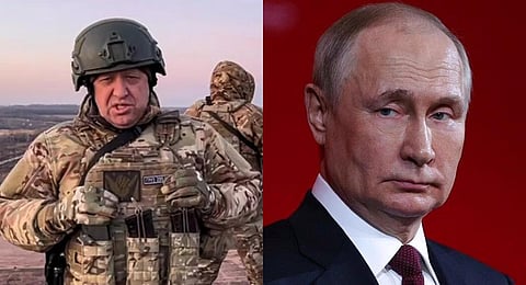 Wagner chief Yevgeny Prigozhin (L) , Vladimir Putin .(Photo | AP-File)