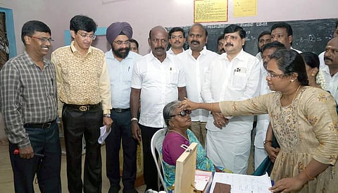 Health Minister Ma Subramanian attending a medical camp in Chennai on Saturday | Express