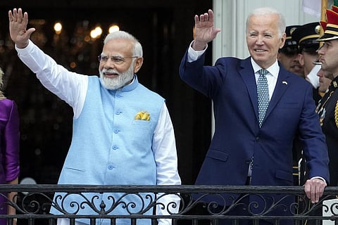 Prime Minister Narendra Modi and US President Joe Biden in White House. (Photo | AP)