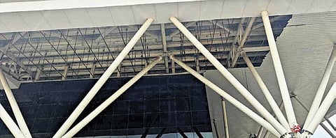 Gaping holes in the ceiling at SMVT at Baiyappanahalli. Some parts of the truss and broken parts of the ceiling are still at the spot | Express