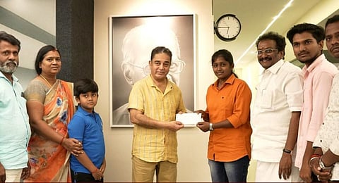 Actor-politician Kamal Haasan on Monday gifted a car to a Coimbatore-based driver Sharmila.(Photo | Makkal Needhi Maiam -Twitter | @maiamofficial)