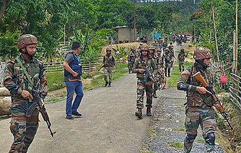 FILE - Security personnel during a combing operation in sensitive areas of Manipur. (Photo | PTI)