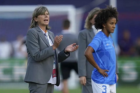 FILE - Italy's manager Milena Bertolini claps her hands next to Italy's Sara Gama, right, during warmup before the Women Euro 2022 group D soccer match, England on July 18, 2022 (Photo | AP)