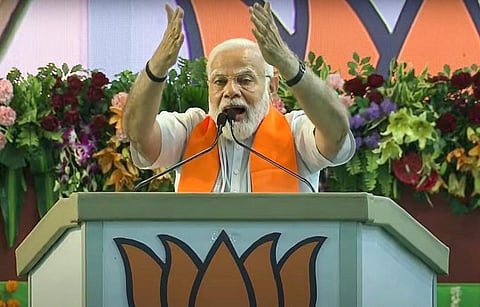 Prime Minister Narendra Modi addresses BJP booth workers at a meeting under the 'Mera Booth, Sabse Majboot' campaign, in Bhopal, Tuesday, June 27, 2023. (Photo | PTI)