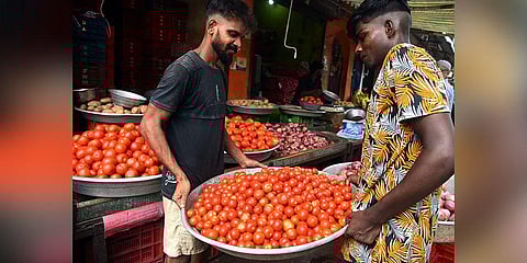 While tomato price has shot up to `80/kg, wholesale price of onion and shallots jumped from `10/kg to `25 and `40 to around `70-`90 respectively. (Photo | P Ravikumar, EPS)