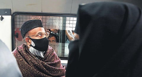 PDP chairman Abdul Nasar Madani who arrived in the state on Monday after six years greets his party workers who reached the Kochi airport to welcome him | T P Sooraj