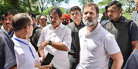 Congress leader Rahul Gandhi after being stopped by the Manipur police, in Bishnupur district on June 29, 2023.