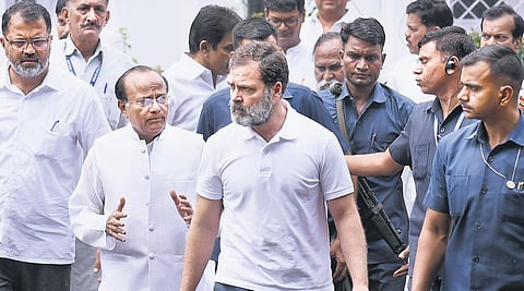 Congress leader Rahul Gandhi leaves the party headquarters after a meeting with Chhattisgarh party leaders in New Delhi on Wednesday. (Photo | Parveen Negi, EPS)