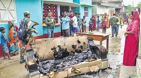 Damaged furniture after a clash ahead of Panchayat polls in Malda. (Photo | EPS)