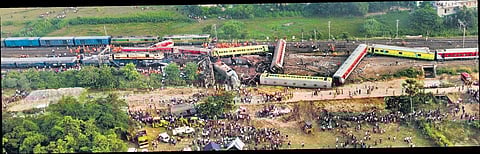 Ariel view of the triple train crash. (Photo | EPS)`