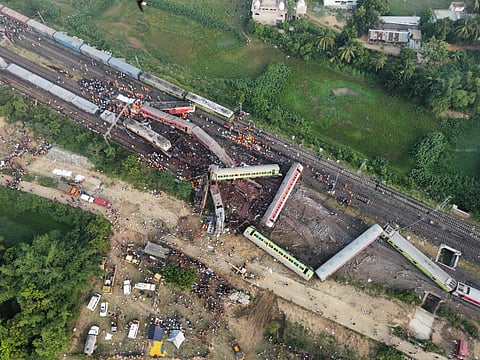 Ariel view of the triple train crash. (Photo | EPS)