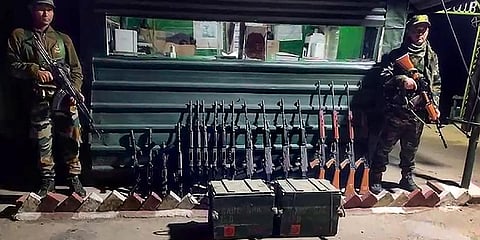 Weapons surrendered at different locations in Manipur (Photo | PTI)