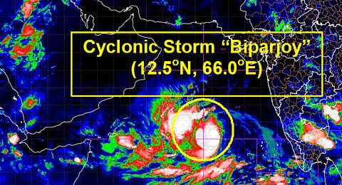 The location of Cyclone Biparjoy in the Arabian Sea.(Photo | IMD Twitter)