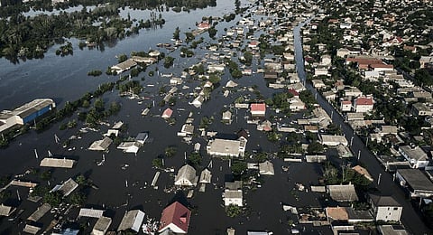 Flooded streets in Kherson, Ukraine after the walls of the Kakhovka dam collapsed. (Photo | AP)