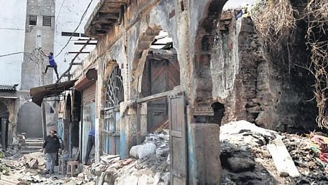 Workers demolish the Mahboob Chowk Market In Hyderabad on Wednesday | Sri Loganathan Velmurugan