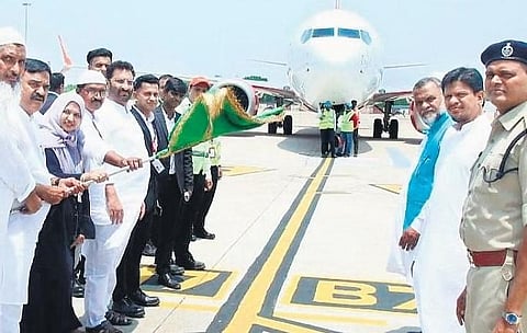 For the first time, pilgrims from Andhra Pradesh left for the holy Haj Wednesday morning from the embarkation point at Gannavaram Airport | Express